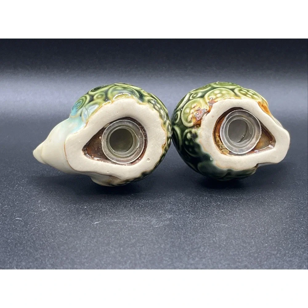 Vtg Green Hedgehog‎ Pottery Glaze Salt & Pepper Shakers Vtg 1.5